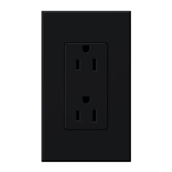Lutron NTR-15-BL Nova T 15A 125V Duplex Receptacle, Black Finish