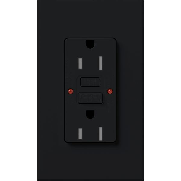 Lutron NTR-15-GFST-BL Nova T 15A 125V Tamper Resistant GFCI Receptacle, Black Finish