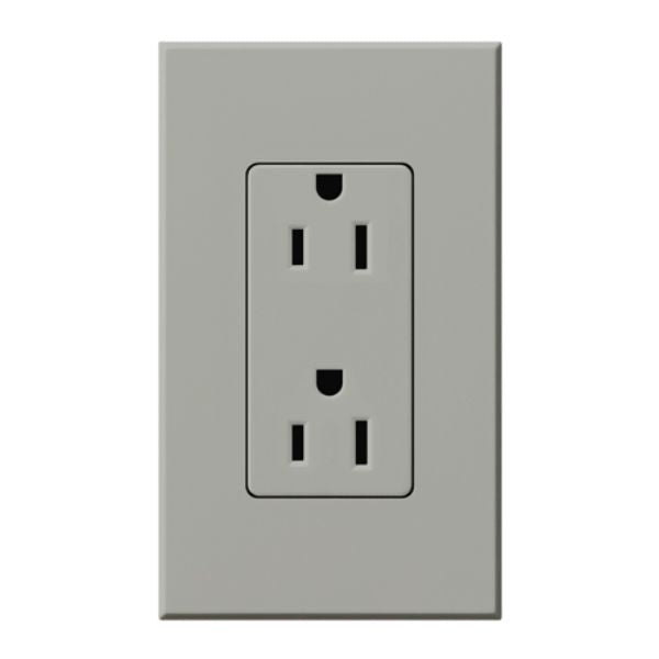 Lutron NTR-15-GR Nova T 15A 125V Duplex Receptacle, Gray Finish