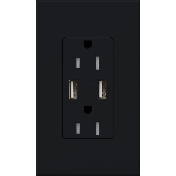Lutron NTR-15-UBTR-BL Nova T 15A 125V Tamper Resistant Dual USB Receptacle, Black Finish