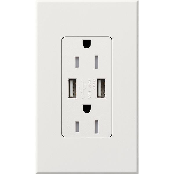 Lutron NTR-15-UBTR-WH Nova T 15A 125V Tamper Resistant Dual USB Receptacle, White Finish