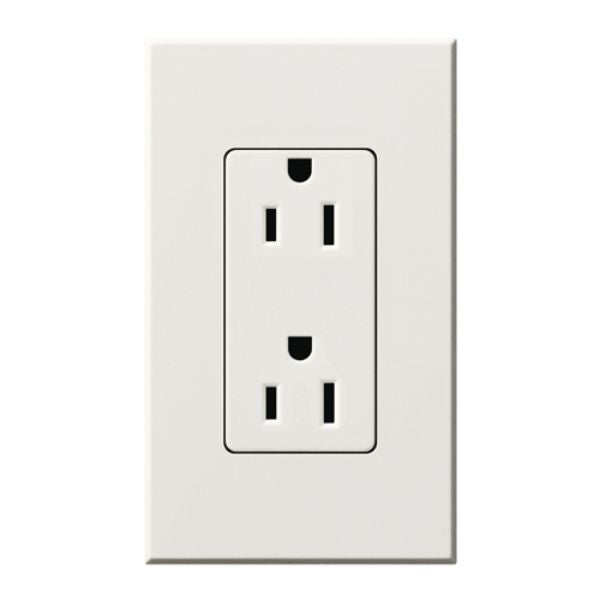 Lutron NTR-15-WH Nova T 15A 125V Duplex Receptacle, White Finish