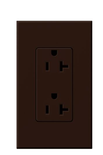 Lutron NTR-20-BR Architectural 20A Duplex Receptacle, 125V, Wall Plate Included, Matte Finish, Brown