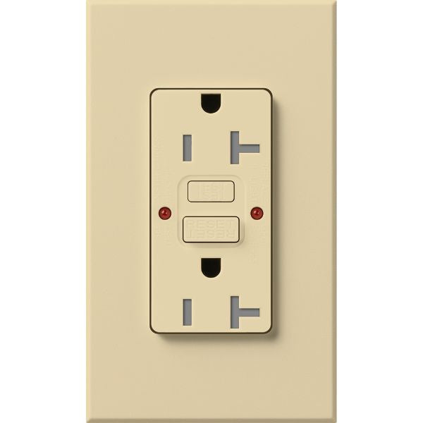 Lutron NTR-20-GFST-IV Nova T 20A 125V Tamper Resistant GFCI Receptacle, Ivory Finish