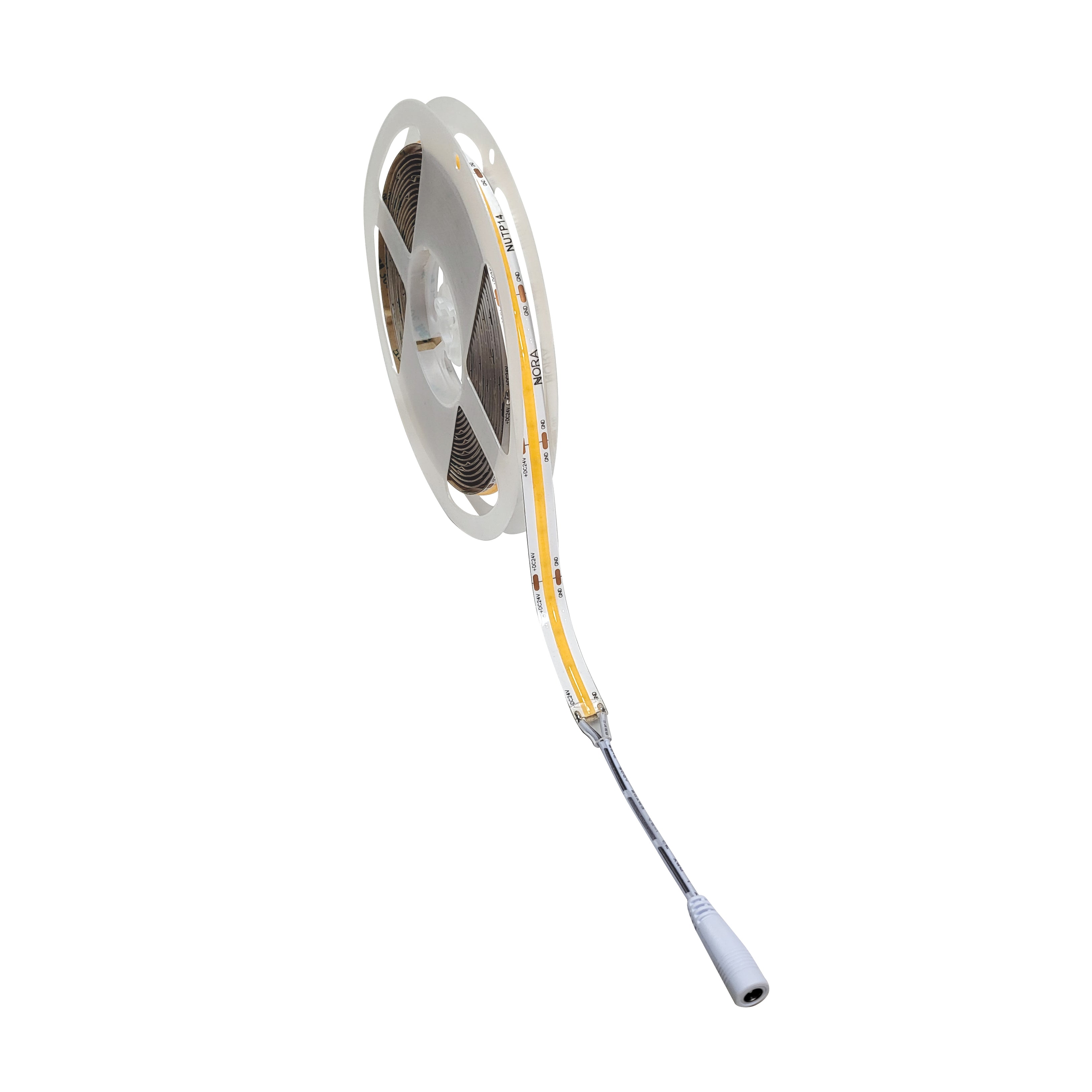NORA Lighting NUTP15-COB24CV16-935 16.4-ft, 24V COB LED Tape Light, Lumens 200lm/Wattage 2.4W per foot, CCT 3500K, 90+ CRI, 120° Beam Spread, Maximum Length 40', with Seamless Light Line for Low Clearance and Reflective Surfaces