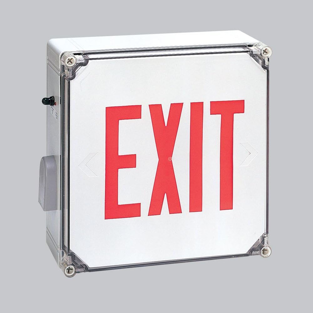 Nora Lighting NX-607-LED/R Die-Cast LED Exit Signs with Battery Backup, Red Letters and White Housing
