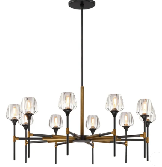 SDQ Lighting PD37310UBVB 42" Modern Clear Crystal Ceiling Chandelier, Wattage 600W, Urban Bronze / Aged Brass Finish