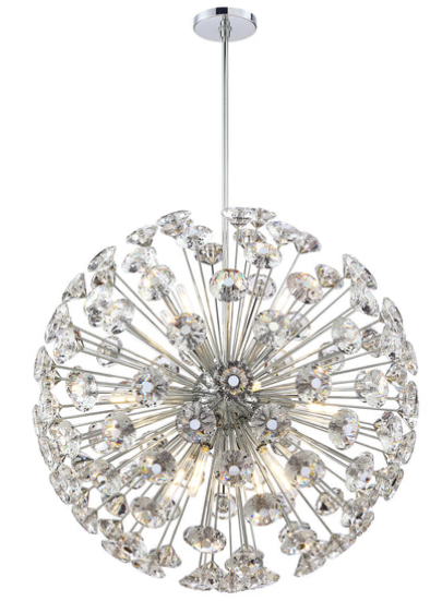 SDQ Lighting PD37516CH Palla A Specchio 33" LED Chandelier Light, Wattage 640W, Chrome/Clear Crystal Finish