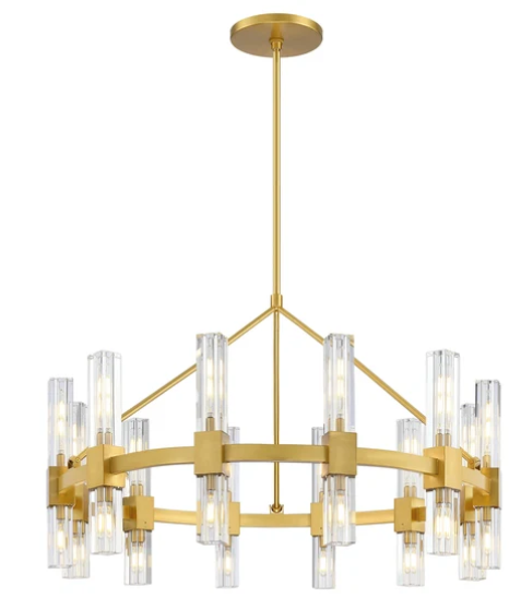 SDQ Lighting PD37624BG Lustre en Cristal 36" Modern Chandelier Light, Wattage 960W, Brushed Gold Finish