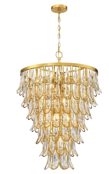 SDQ Lighting PD37712WG Queue de Faisan 23.25" LED Chandelier Light, Wattage 720W, Warm Gold/Clear Crystal Finish