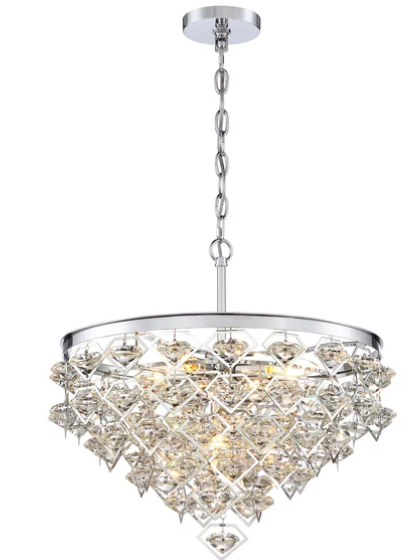 SDQ Lighting PD37801CH Abbagliante 20" Modern Clear Crystal Drop Ceiling Light Chandelier, Chrome Finish