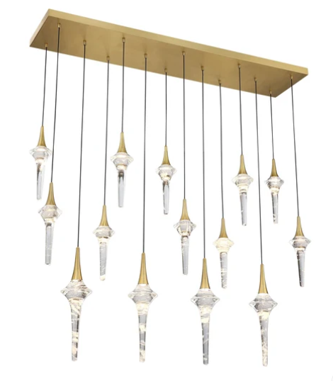 SDQ Lighting PD39214BG Melt 52.25" LED Pendant Light, Multi-Color Temperature, Wattage 14 x 4.7 W, Brushed Gold/K9 Crystal Finish