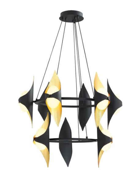 SDQ Lighting PD39309SB Modern LED Chandelier Light Sand Black Finish CCT 3000K/4000K/5000K