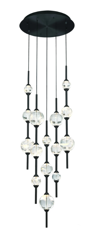 SDQ Lighting PD39916BK Frozen Rain Contemporary Matte Black LED Multi Drop Ceiling Light Fixture