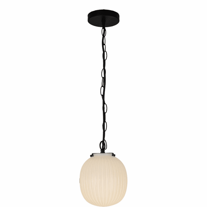 Alora Mood PD579107MBGR Cherise 1 Light 6.75 inch Matte Black and Glossy Ribbed Opal Glass Pendant Ceiling Light