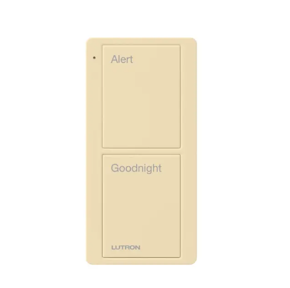 Lutron PJ2-2B-GIV-P02 2-Button Scene Pico Smart Remote - Pre-engraved Text ("Alert/Goodnight") - Ivory