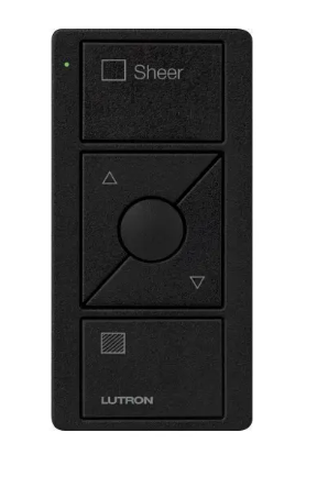 Lutron PJ2-3BRL-TMN-S04 3-Button Pico Smart Remote with Raise/Lower and Preset - Shade Icons and Text ("Sheer") - Midnight Finish