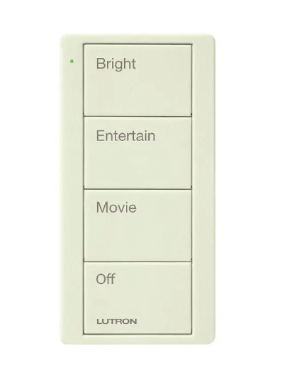 Lutron PJ2-4B-TBI-P01 4-Button Pico Smart Remote - Scene Keypad - Family Room Text Engraving - Biscuit Finish