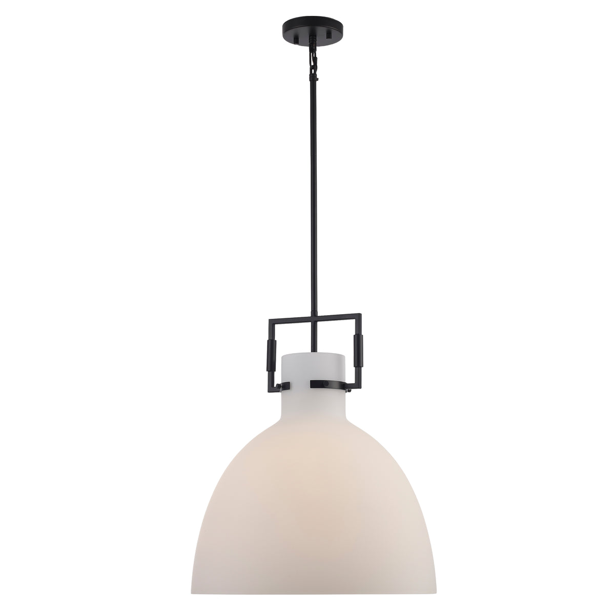 Trans Globe Lighting Ameranth 1 light black pendant with white frosted shade lit