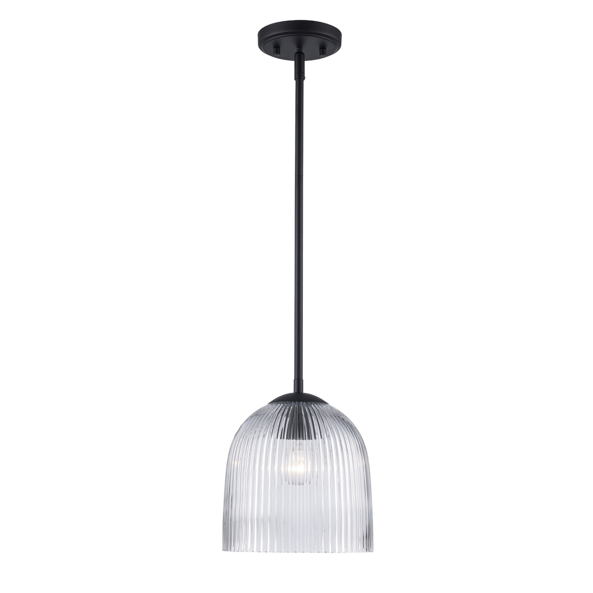 Trans Globe Lighting PND-2272 BK MeadowGlow 1 light black pendant with clear reeded glass illuminated