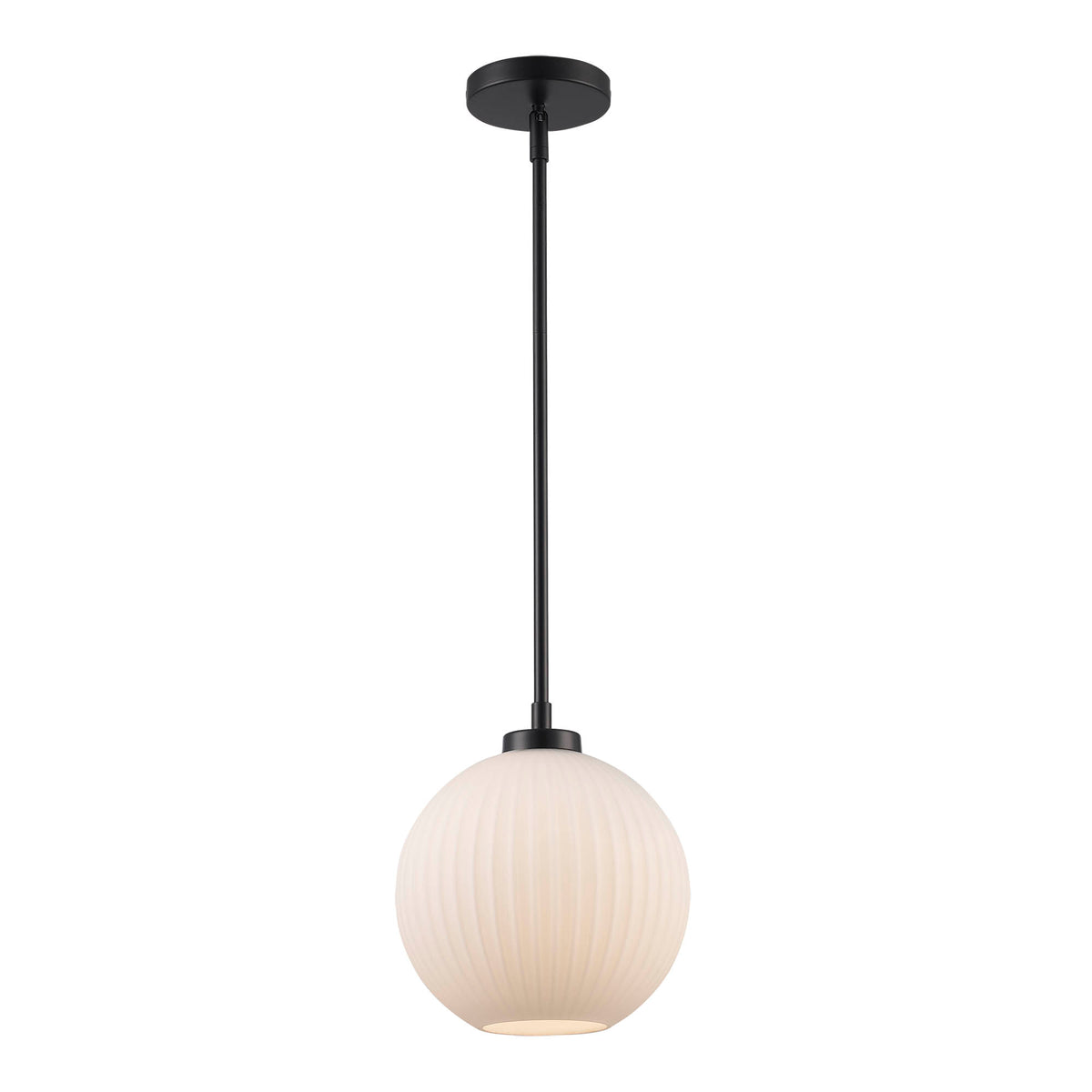 Trans Globe Lighting PND-2302 BK Skyline 1 light black pendant ceiling light with white frosted globe glass