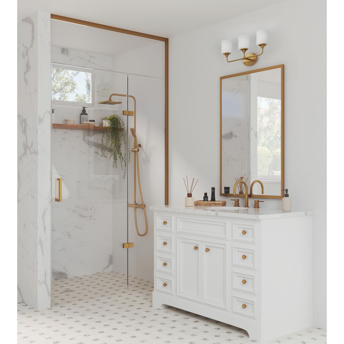 Progress Lighting P2803-191 Lynzie 3 light brushed gold bath vanity wall light in bathroom