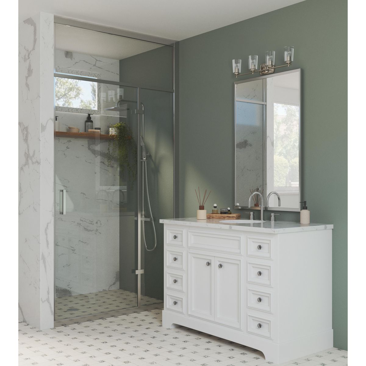 Progress Lighting Adley polished nickel bath vanity wall light in bathroom setting