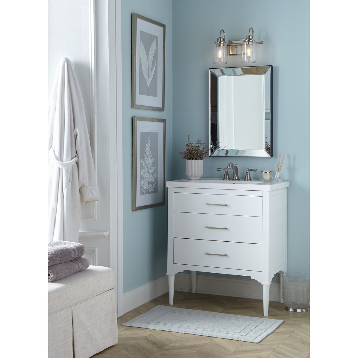 Progress Lighting Aiken 2 light bath vanity wall light in bathroom setting