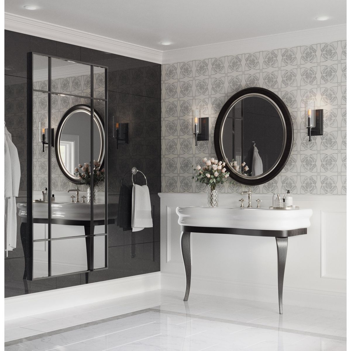 Progress Lighting Elara matte black bath vanity wall light in bathroom setting