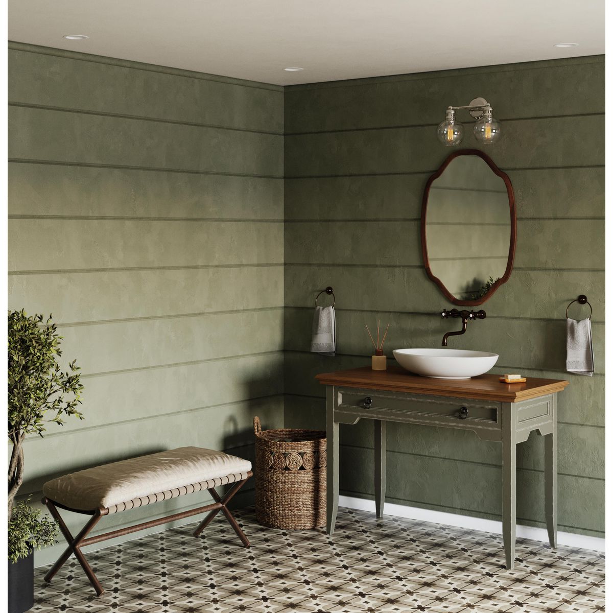 Progress Lighting Hansford 2 light bath vanity wall light installed above bathroom mirror
