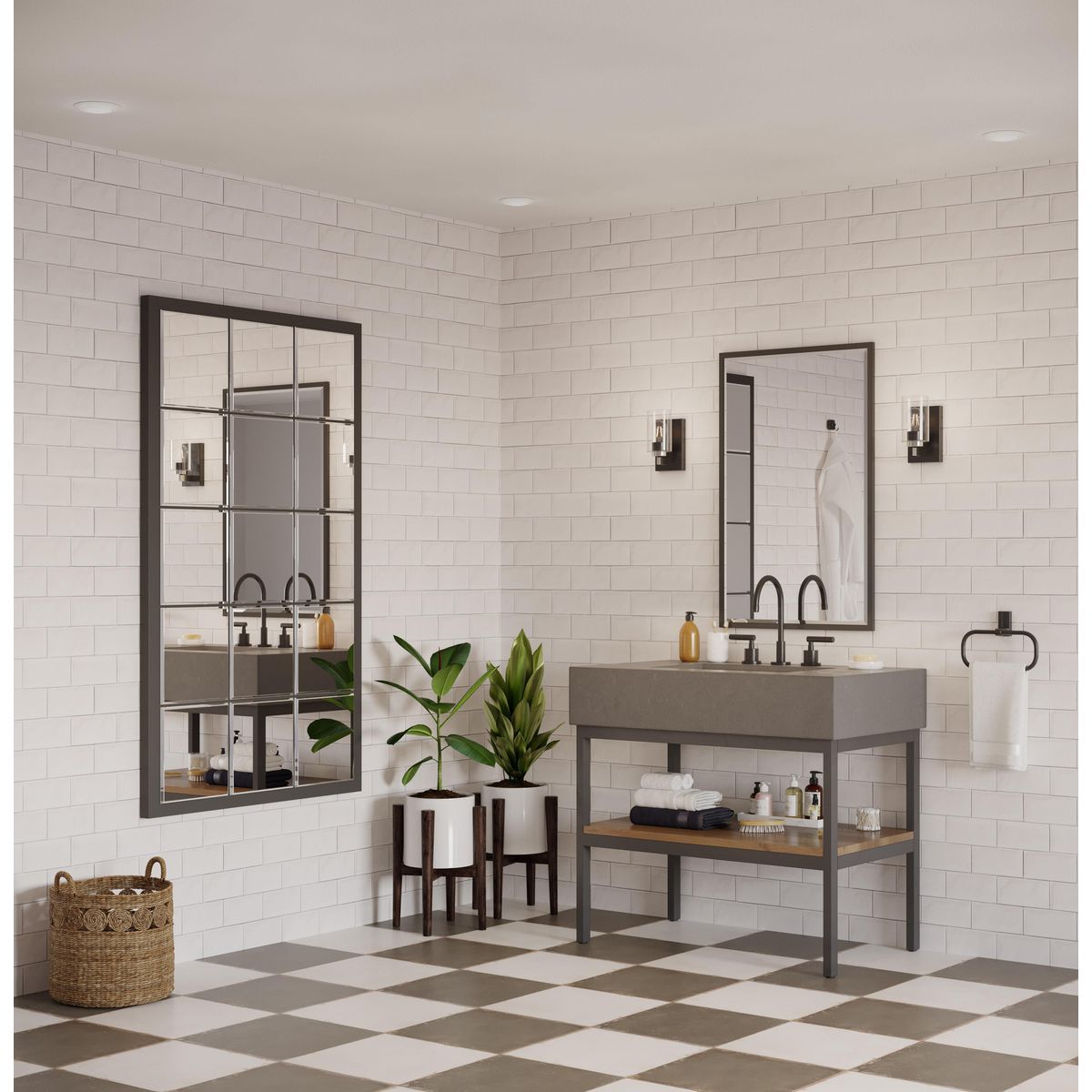 Progress Lighting Goodwin matte black bath vanity wall light shown in bathroom setting