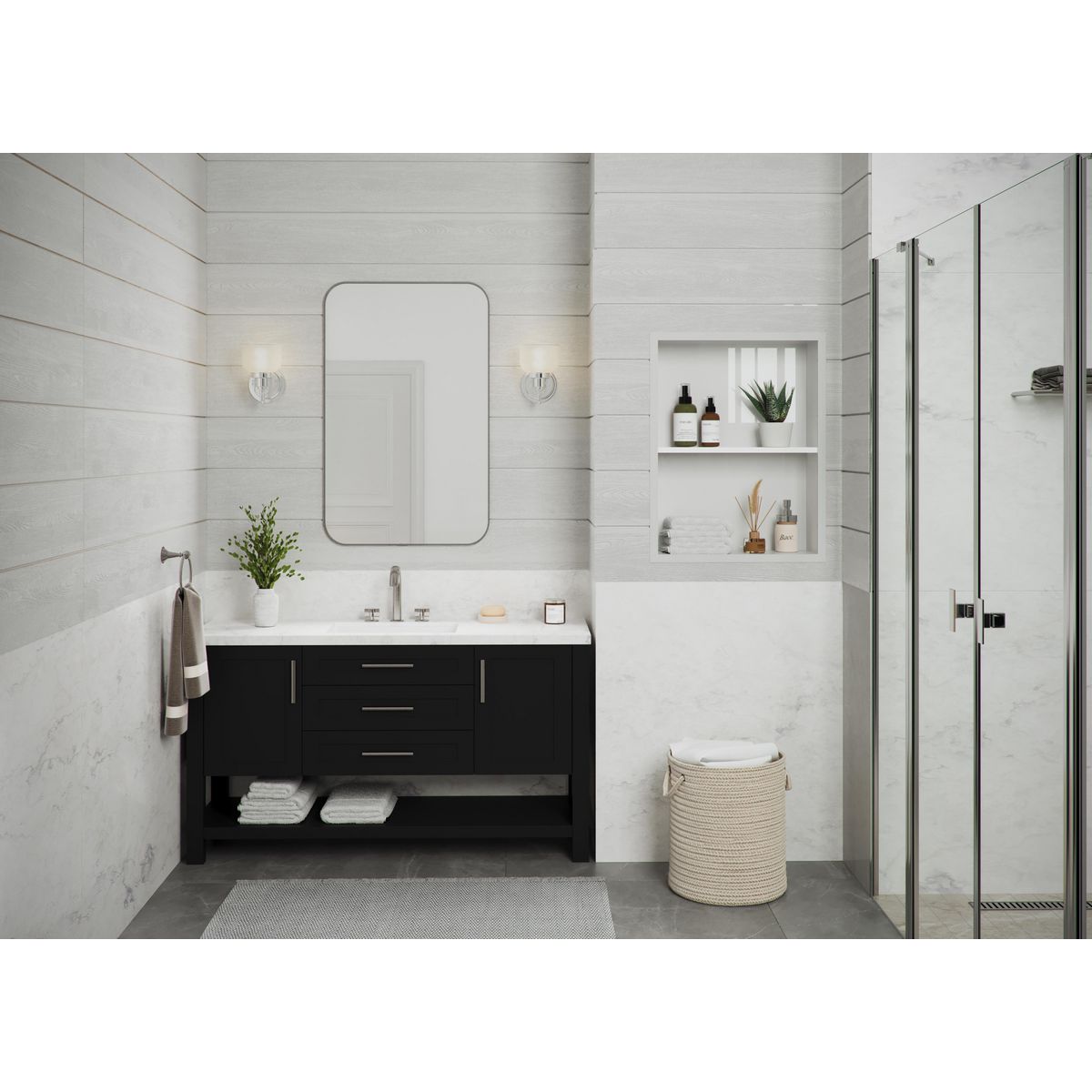 Progress Lighting Archie polished chrome bath vanity wall lights in bathroom setting