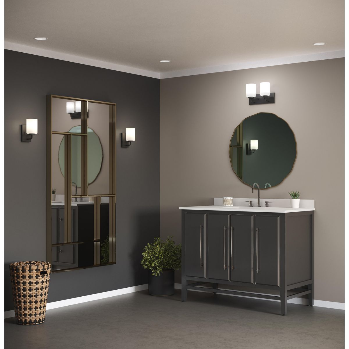 Progress Lighting Merry matte black bath vanity wall light shown in bathroom setting