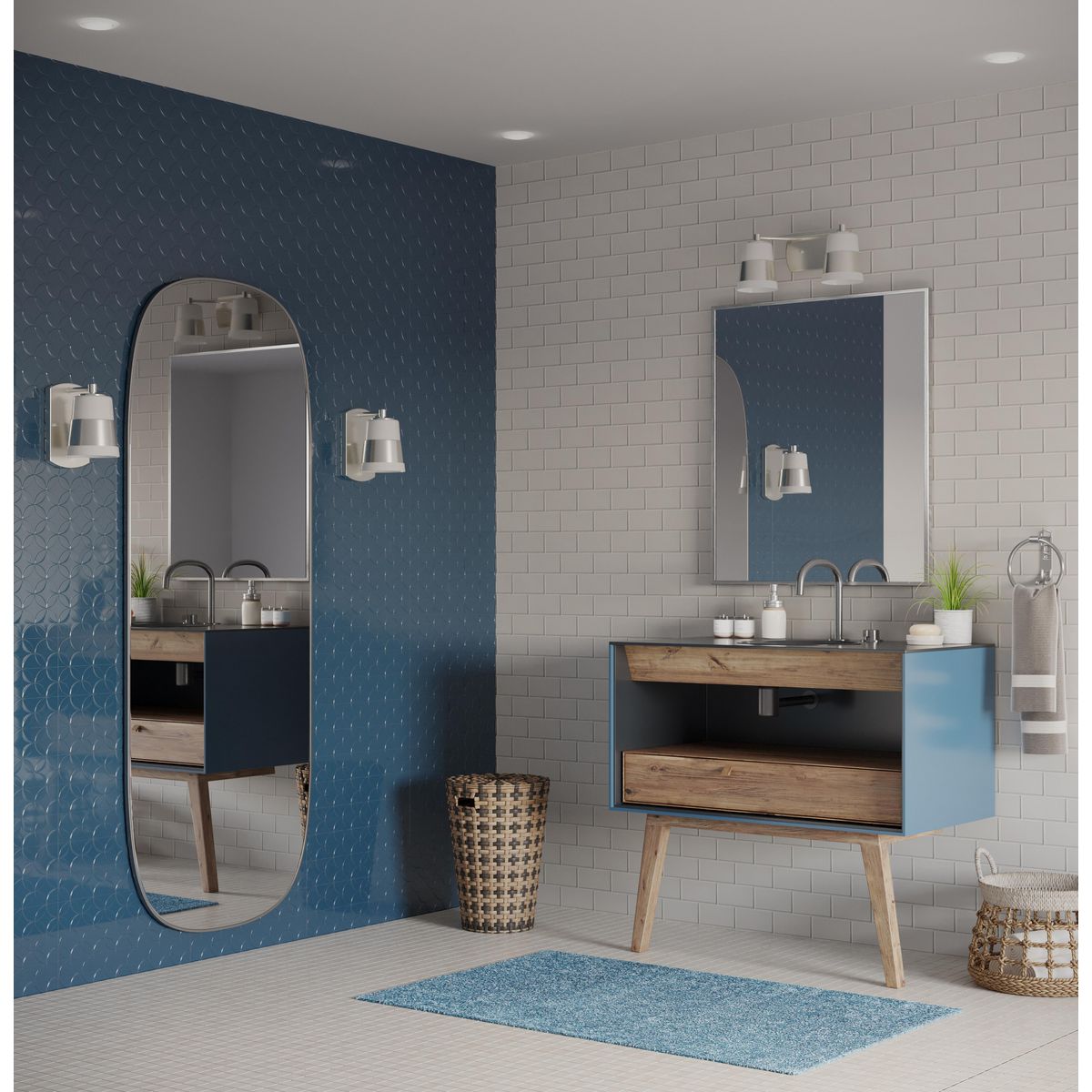 Progress Lighting Haven brushed nickel bath vanity wall lights in bathroom setting