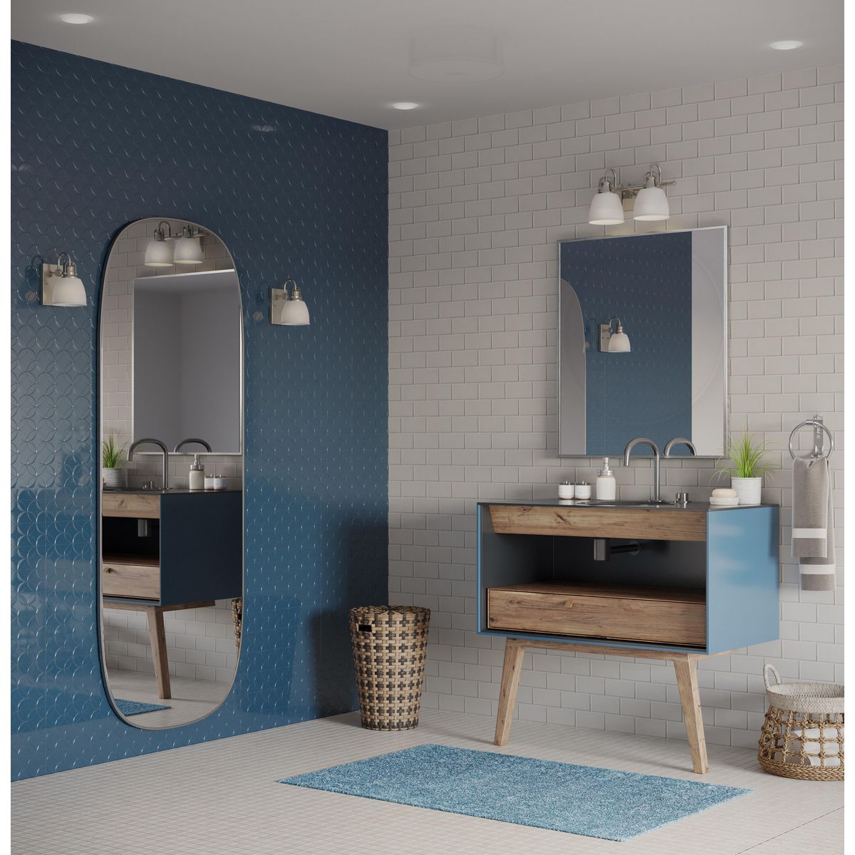 Progress Lighting Preston brushed nickel bath vanity wall light in bathroom setting