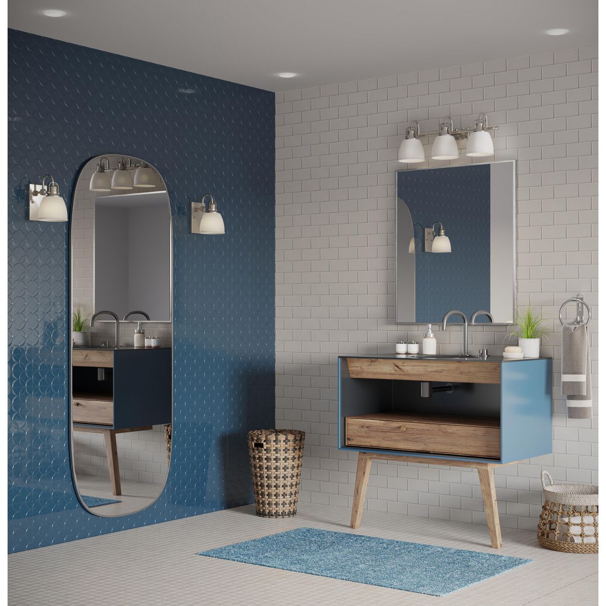 Progress Lighting P300428-009 Preston 3-Light Brushed Nickel Bath Vanity Wall Light - Lifestyle