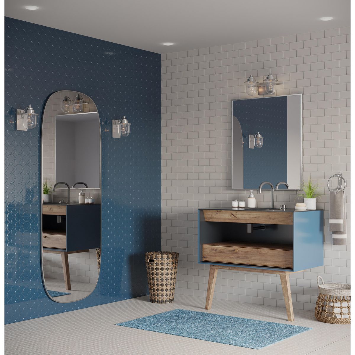 Progress Lighting Northlake 2 light brushed nickel bath vanity wall light in bathroom setting