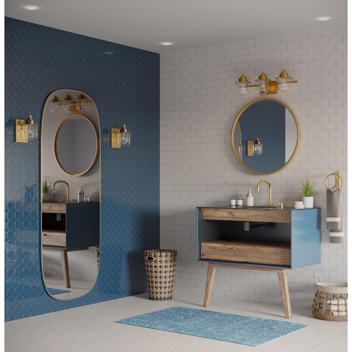 Progress Lighting Northlake 3 Light Vintage Brass Bath Vanity Wall Light in bathroom setting