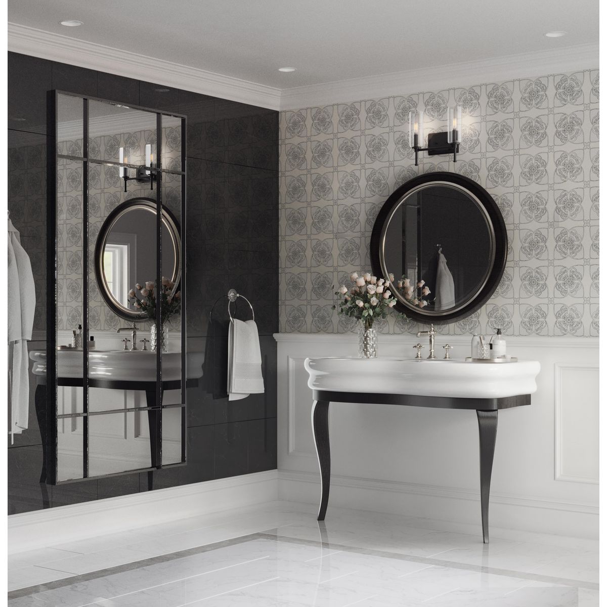 Progress Lighting Elara 2 Light Matte Black Bath Vanity Wall Light in bathroom setting