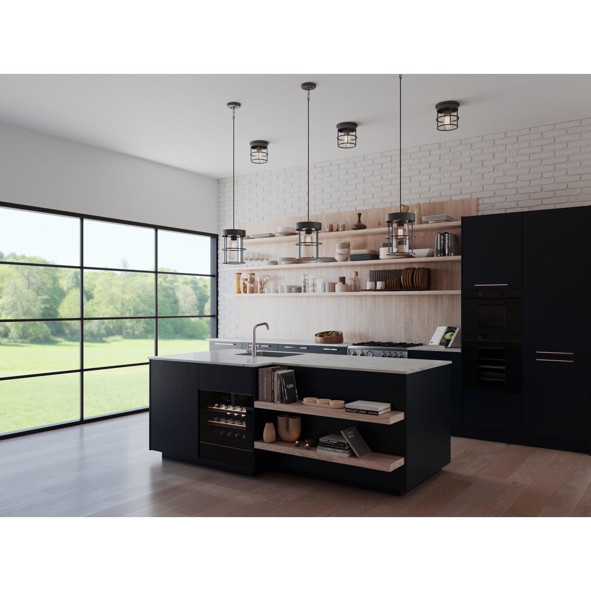 Progress Lighting Burgess matte black flush mount shown in kitchen setting