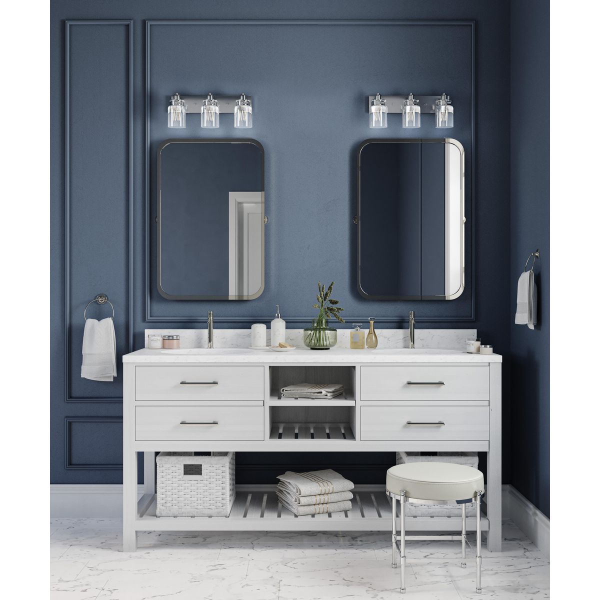 Progress Lighting Calhoun 3 light brushed nickel bath vanity wall light in bathroom setting