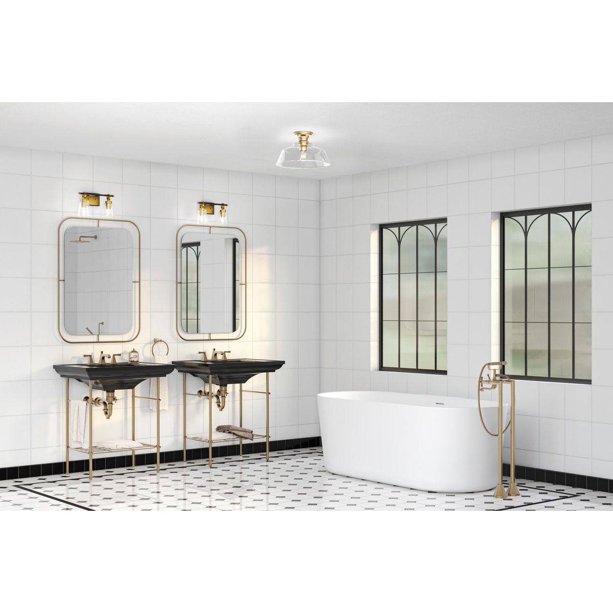 Progress Lighting Cassell vintage brass bath vanity wall light in bathroom setting