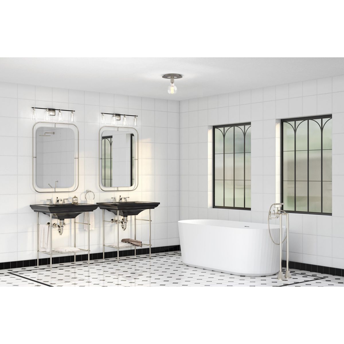 Progress Lighting Cassell 4 light brushed nickel bath vanity wall light in bathroom setting