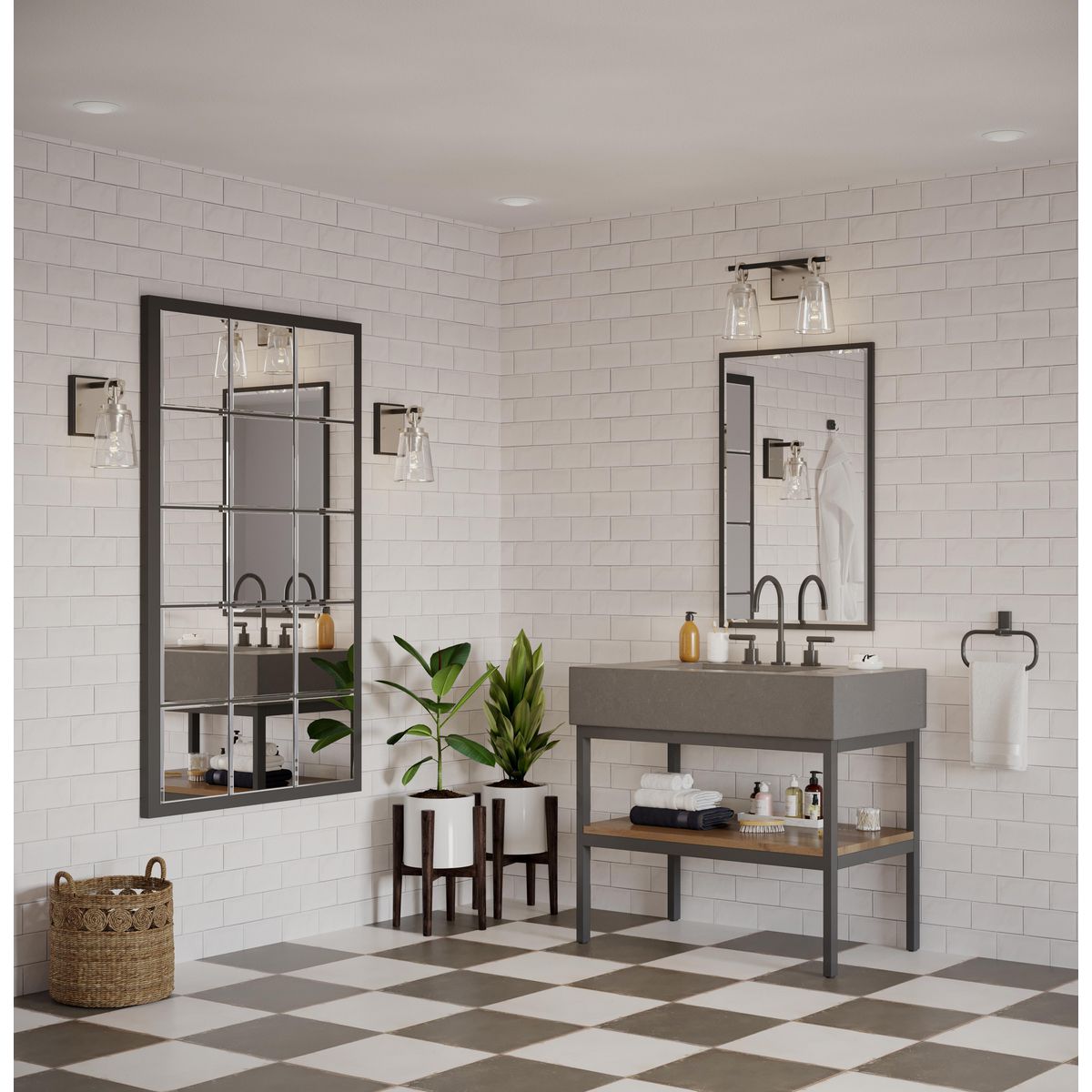 Cassell 2 light brushed nickel bath vanity wall light in bathroom setting