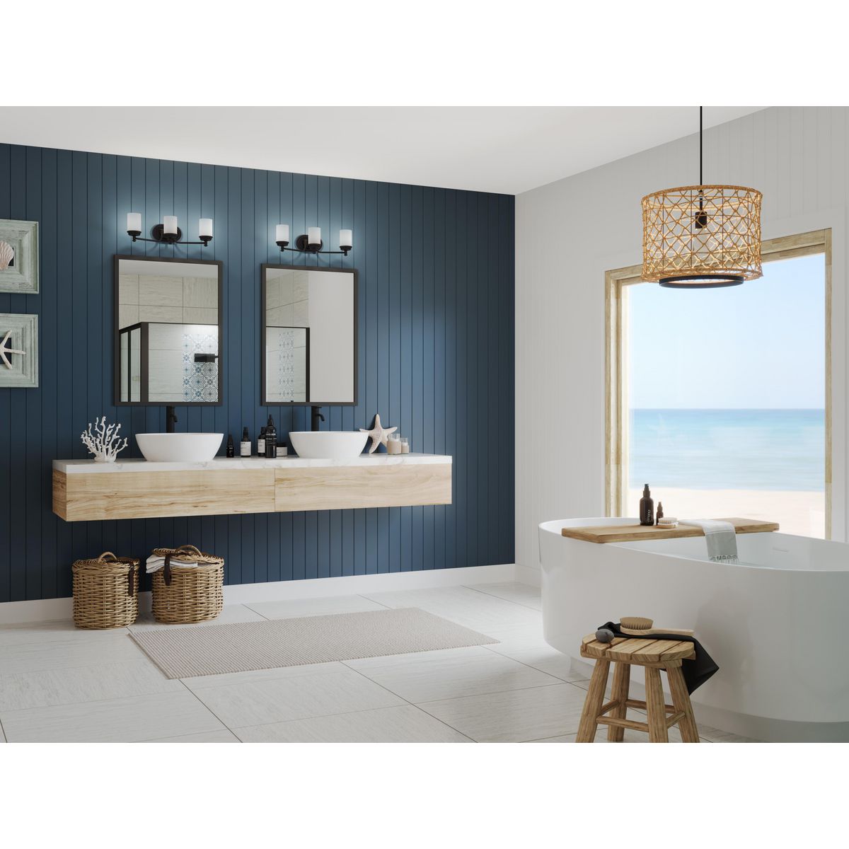 Progress Lighting Glide rubbed bronze bath vanity wall lights shown in a bathroom setting