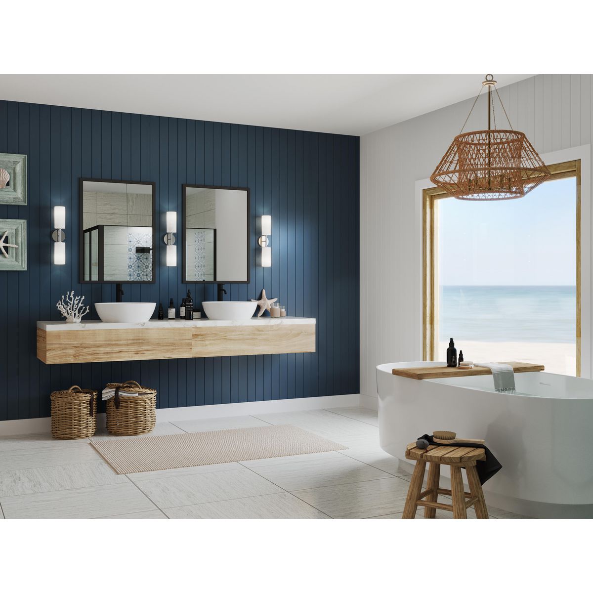 Progress Lighting P710116-015 Cofield 2 Light Polished Chrome Wall Bracket - Lifestyle Application Shot in Coastal Bathroom