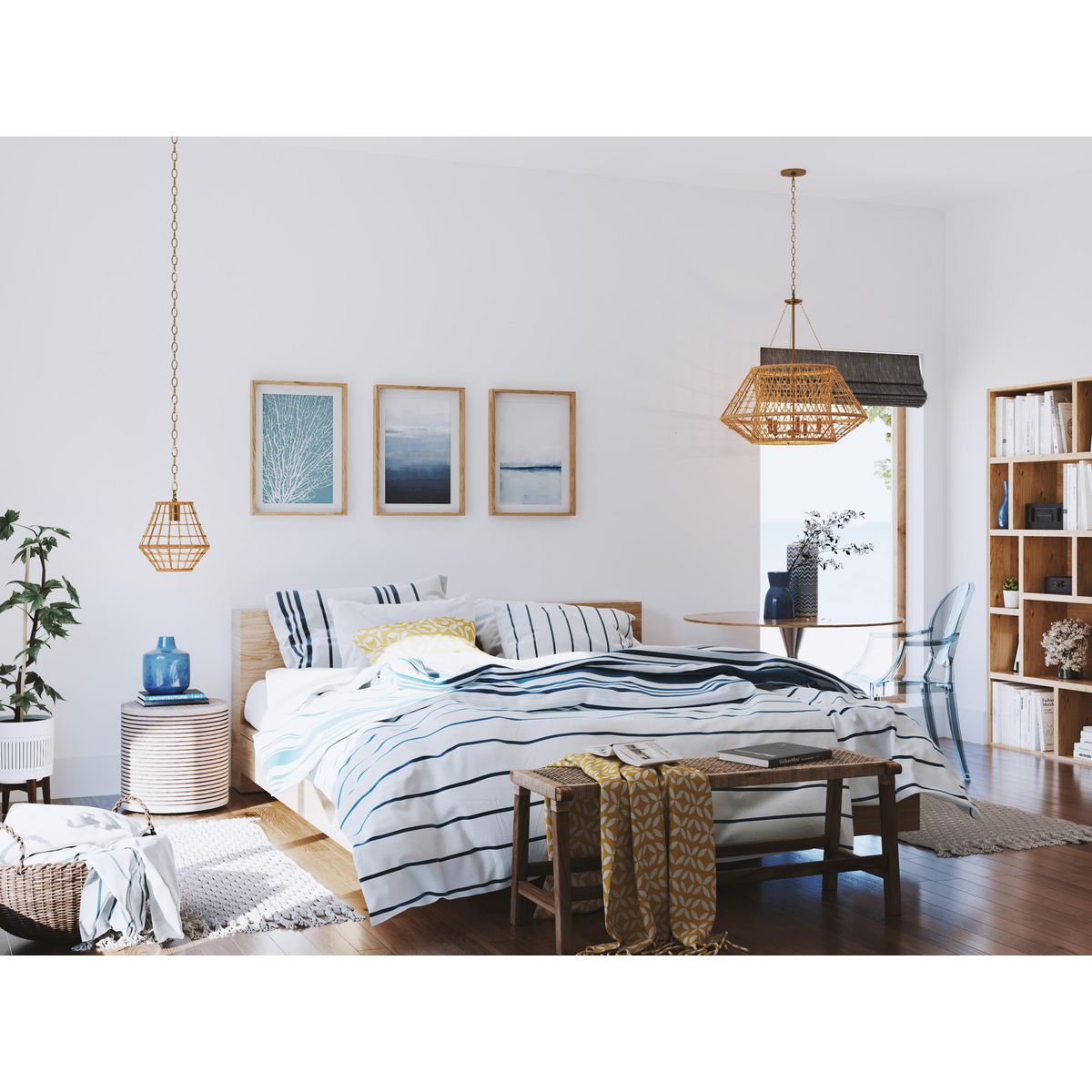 Progress Lighting P500423-163 Laila 1 Light Vintage Brass Mini Pendant - Coastal Bedroom Lifestyle