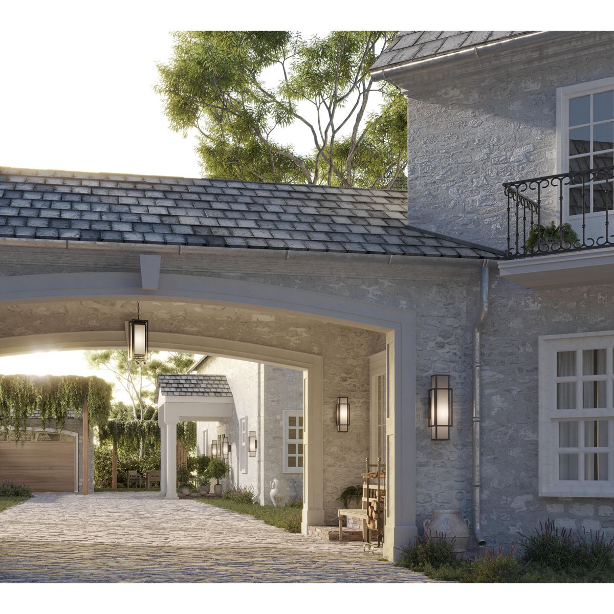 Progress Lighting Unison Matte Black outdoor wall lantern installed on exterior home wall