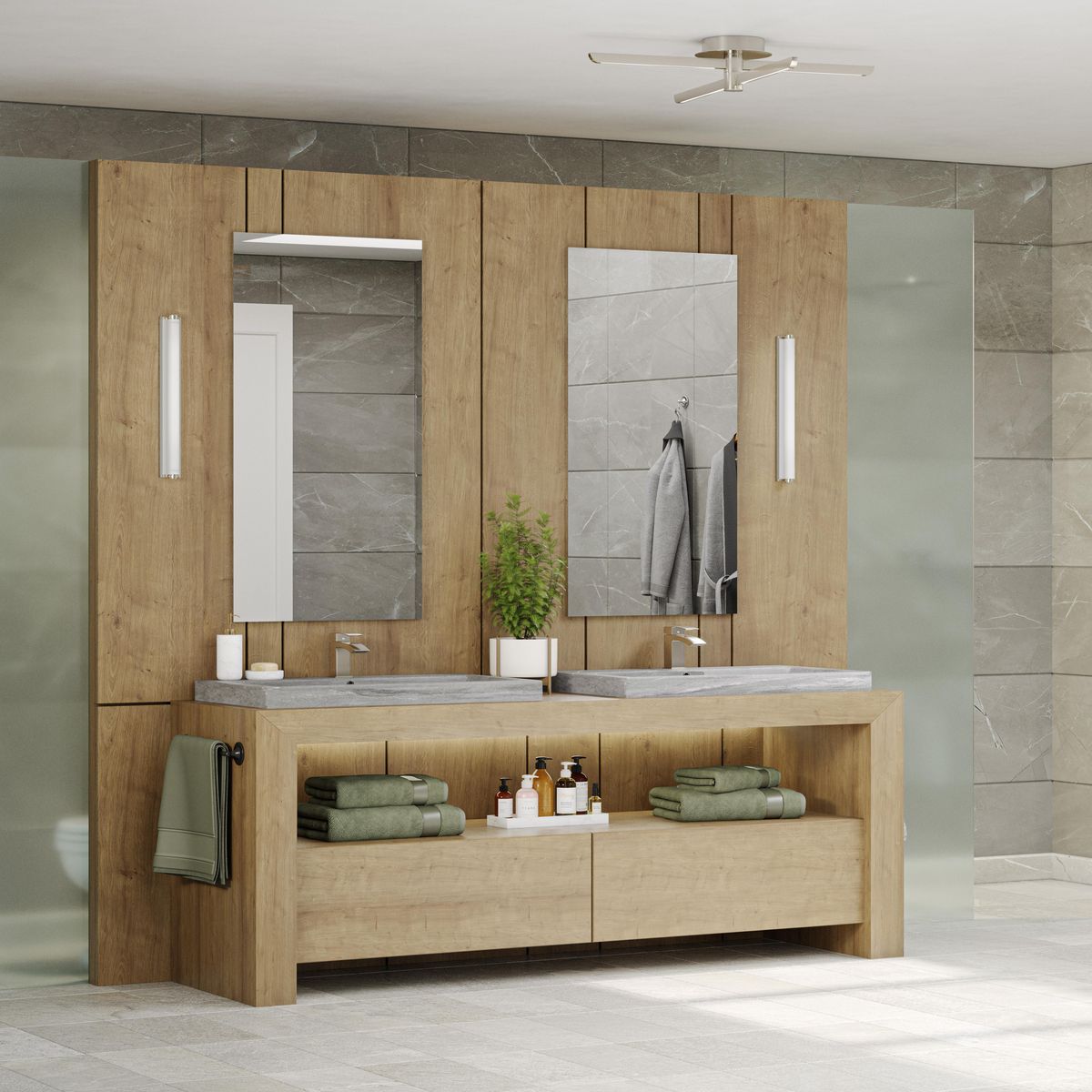 Progress Lighting Concourse brushed nickel bath vanity wall lights in bathroom setting