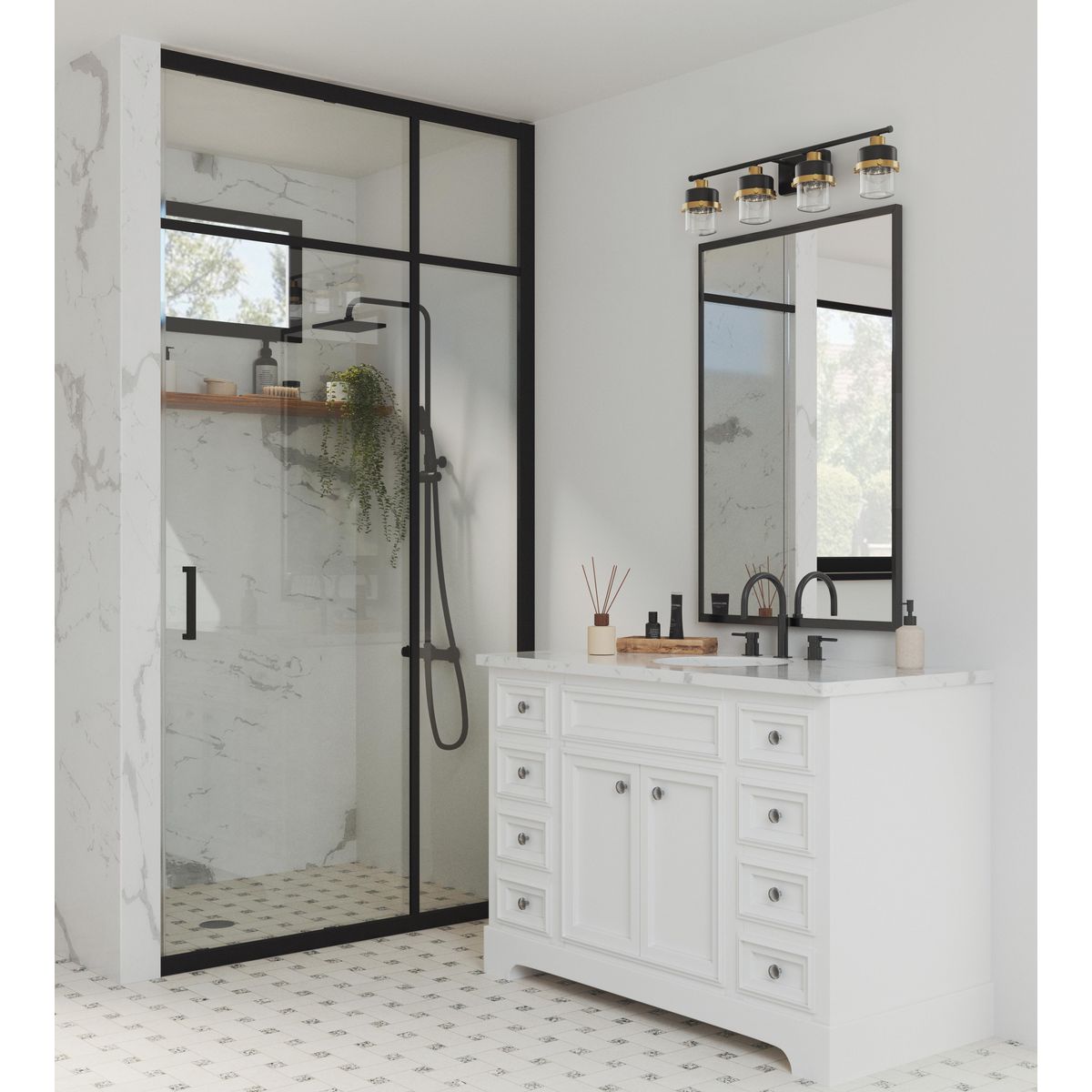 Progress Lighting Beckner 4 light vanity wall light in bathroom setting